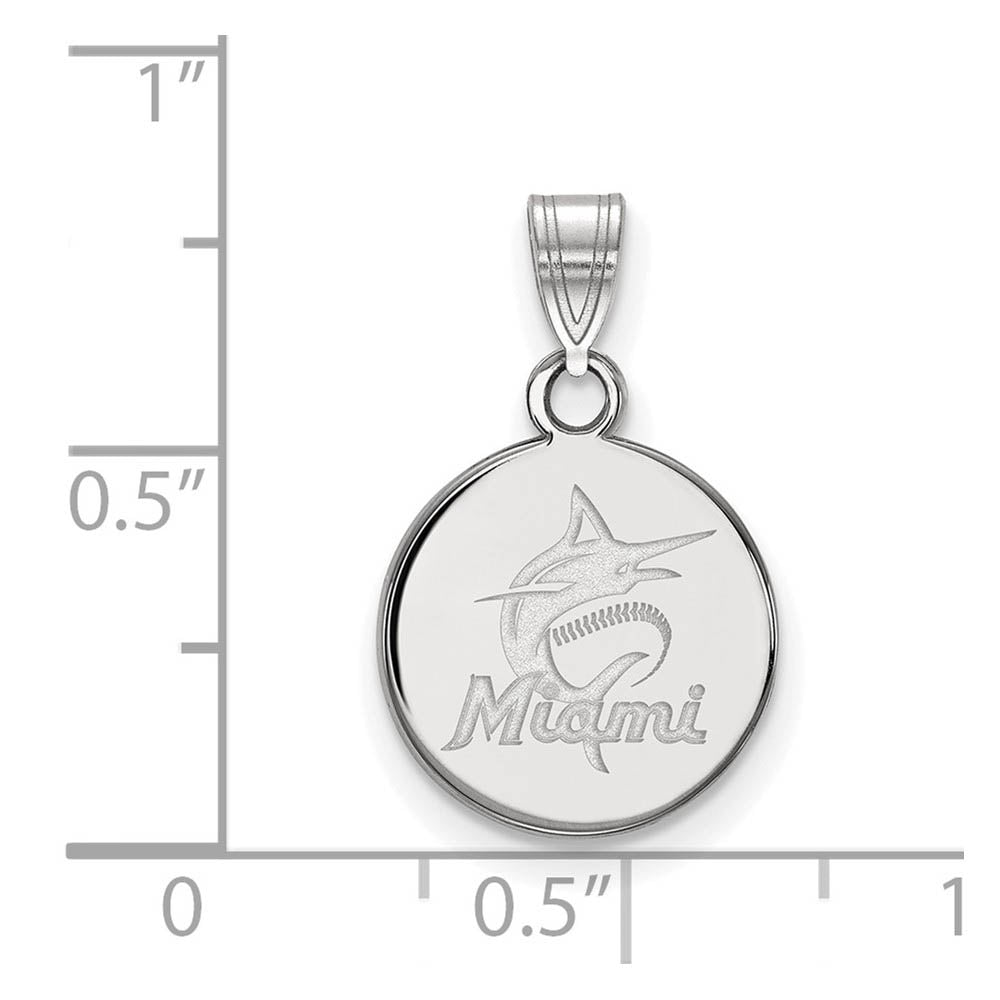 Alternate view of the Sterling Silver MLB Miami Marlins SM Script Disc Pendant by The Black Bow Jewelry Co.