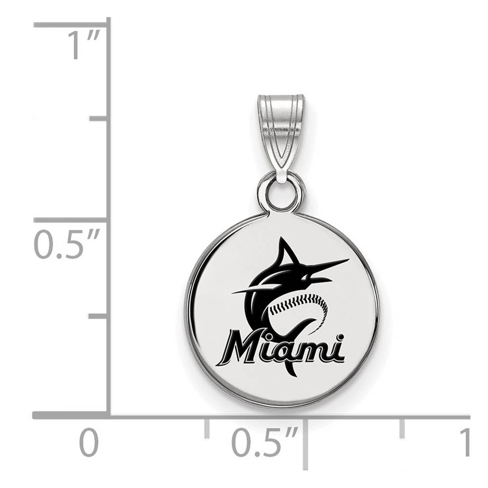 Alternate view of the Sterling Silver MLB Miami Marlins SM Enamel Script Disc Pendant by The Black Bow Jewelry Co.