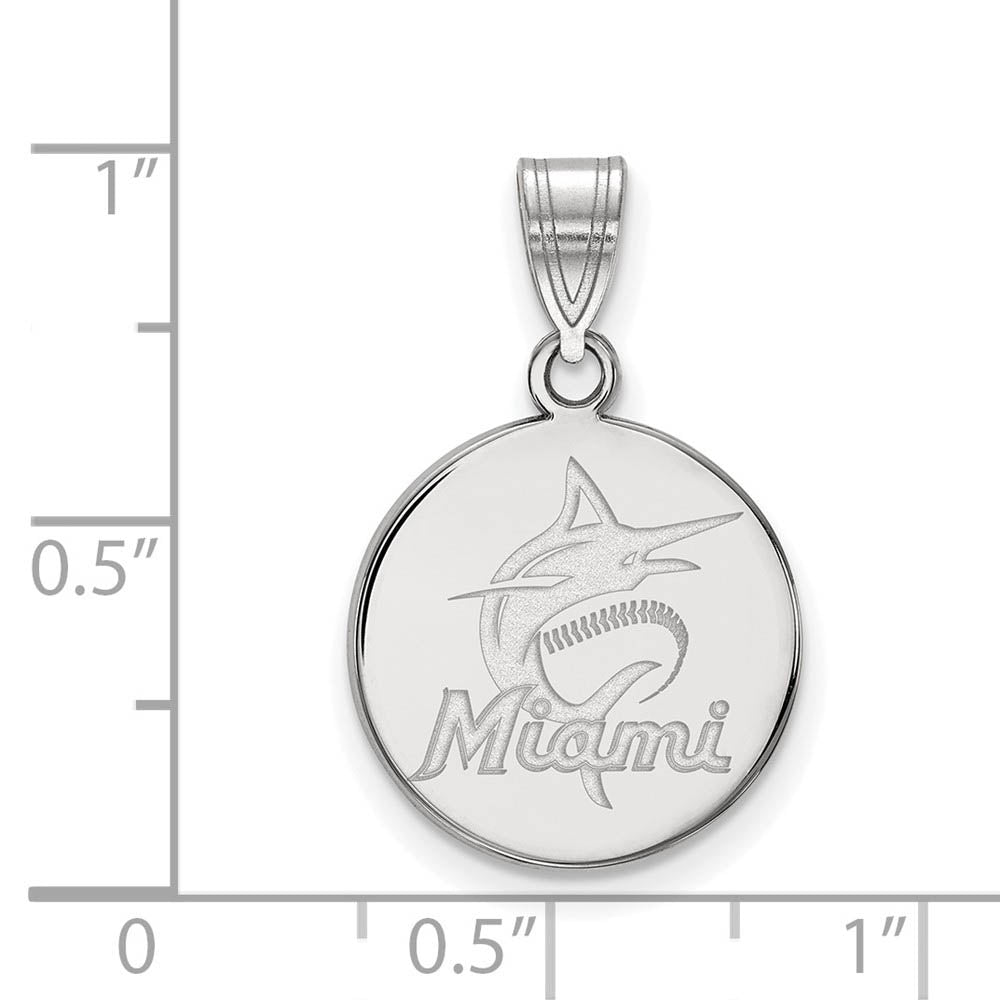 Alternate view of the Sterling Silver MLB Miami Marlins MD Script Disc Pendant by The Black Bow Jewelry Co.