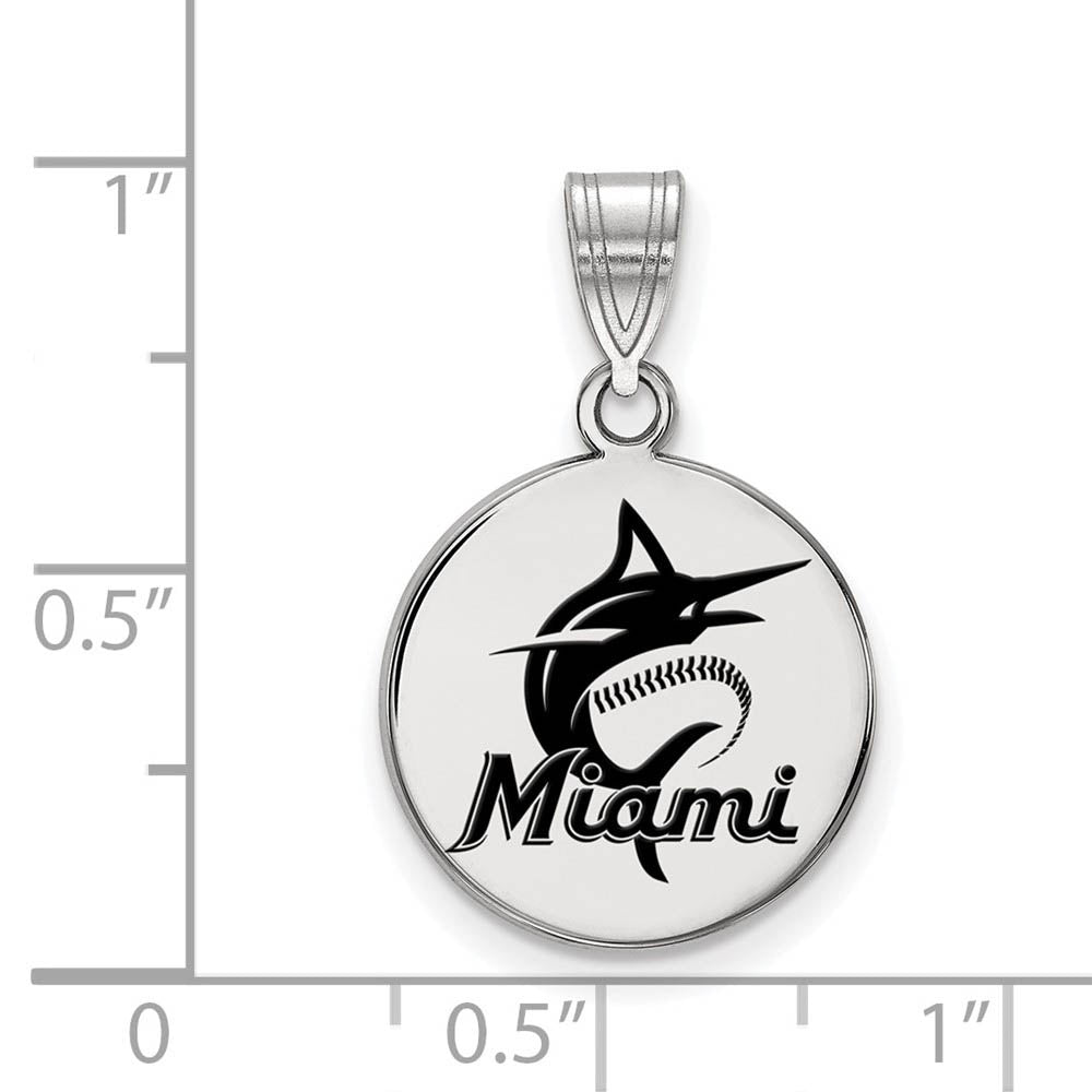 Alternate view of the Sterling Silver MLB Miami Marlins MD Enamel Script Disc Pendant by The Black Bow Jewelry Co.