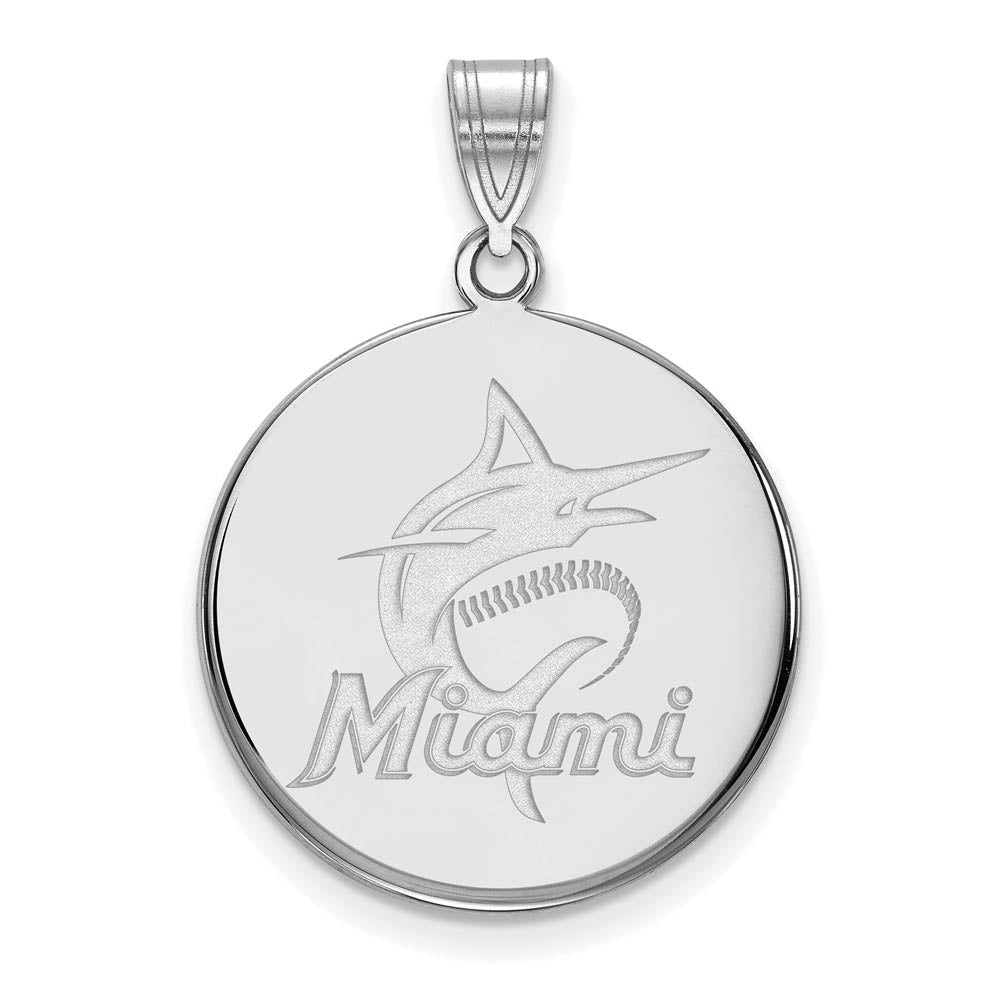 Sterling Silver MLB Miami Marlins LG Script Disc Pendant, Item P32294 by The Black Bow Jewelry Co.