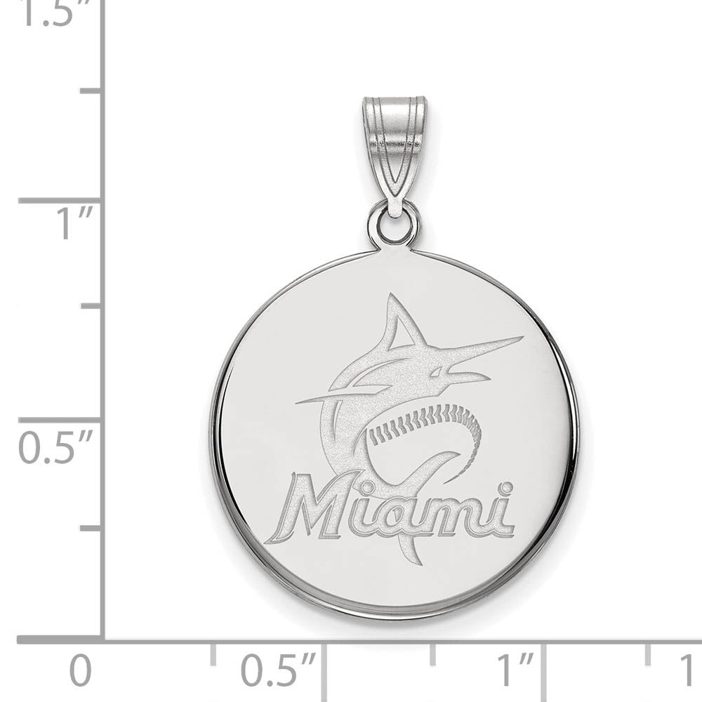 Alternate view of the Sterling Silver MLB Miami Marlins LG Script Disc Pendant by The Black Bow Jewelry Co.