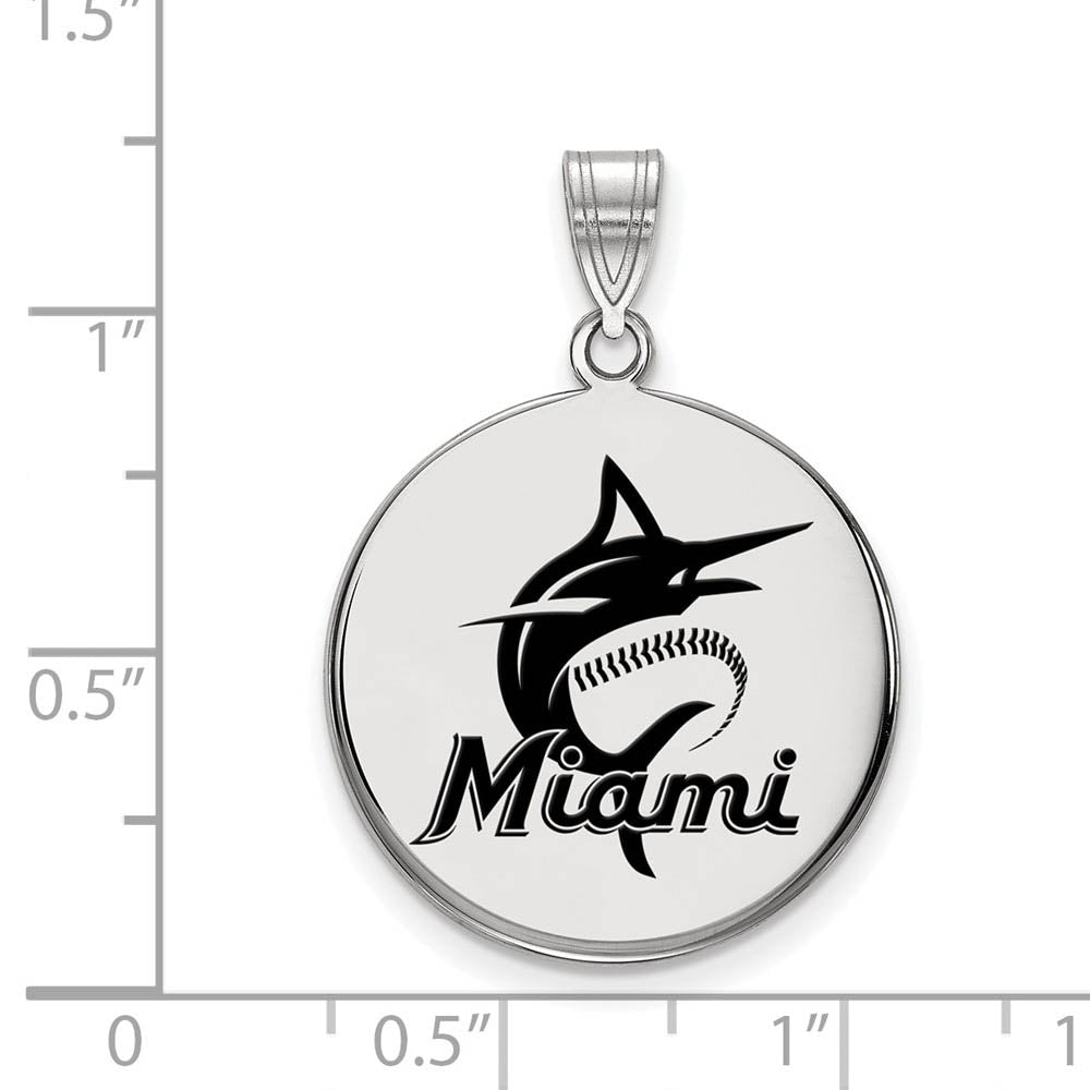 Alternate view of the Sterling Silver MLB Miami Marlins LG Enamel Script Disc Pendant by The Black Bow Jewelry Co.