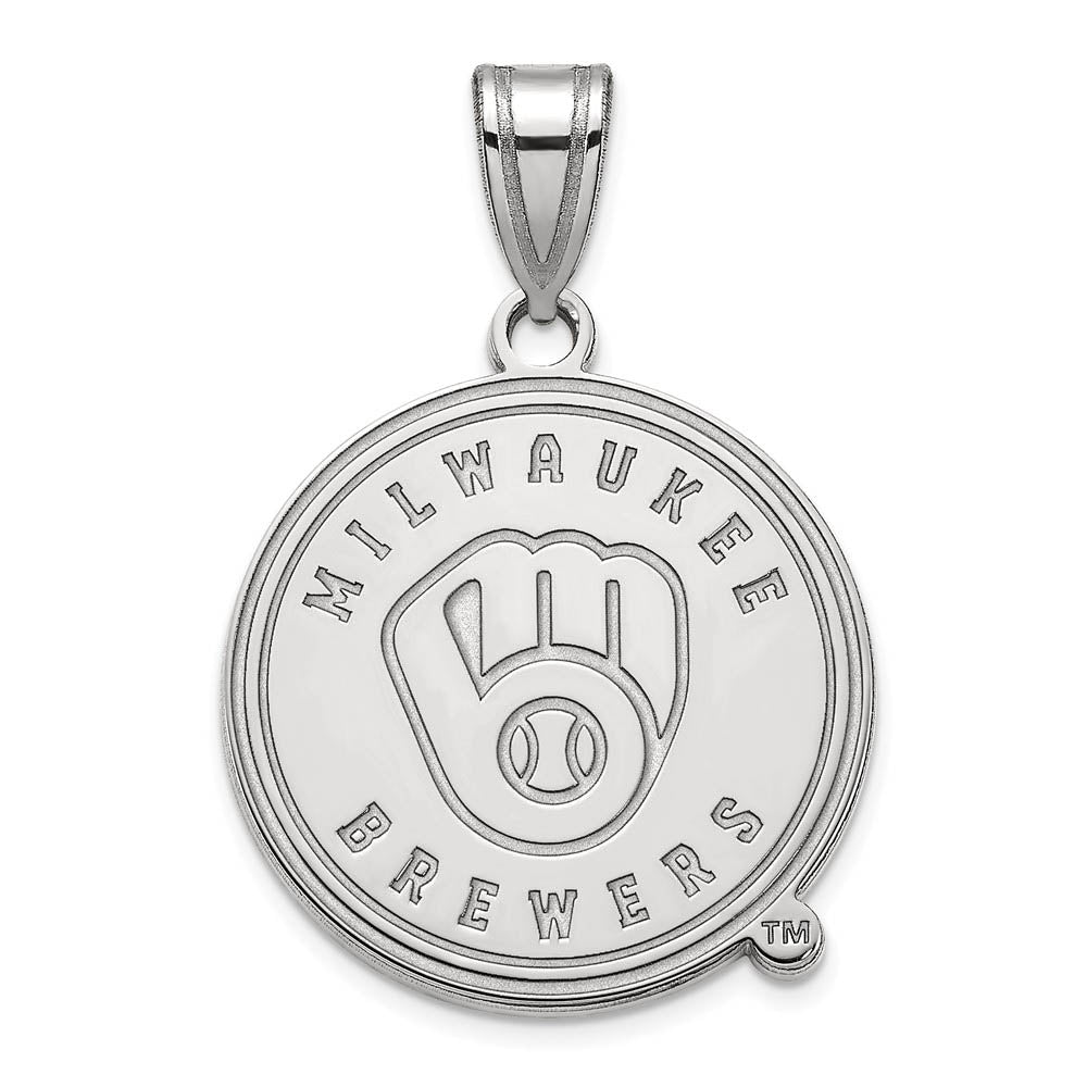 10K White Gold MLB Milwaukee Brewers Large Disc Pendant, Item P32299 by The Black Bow Jewelry Co.