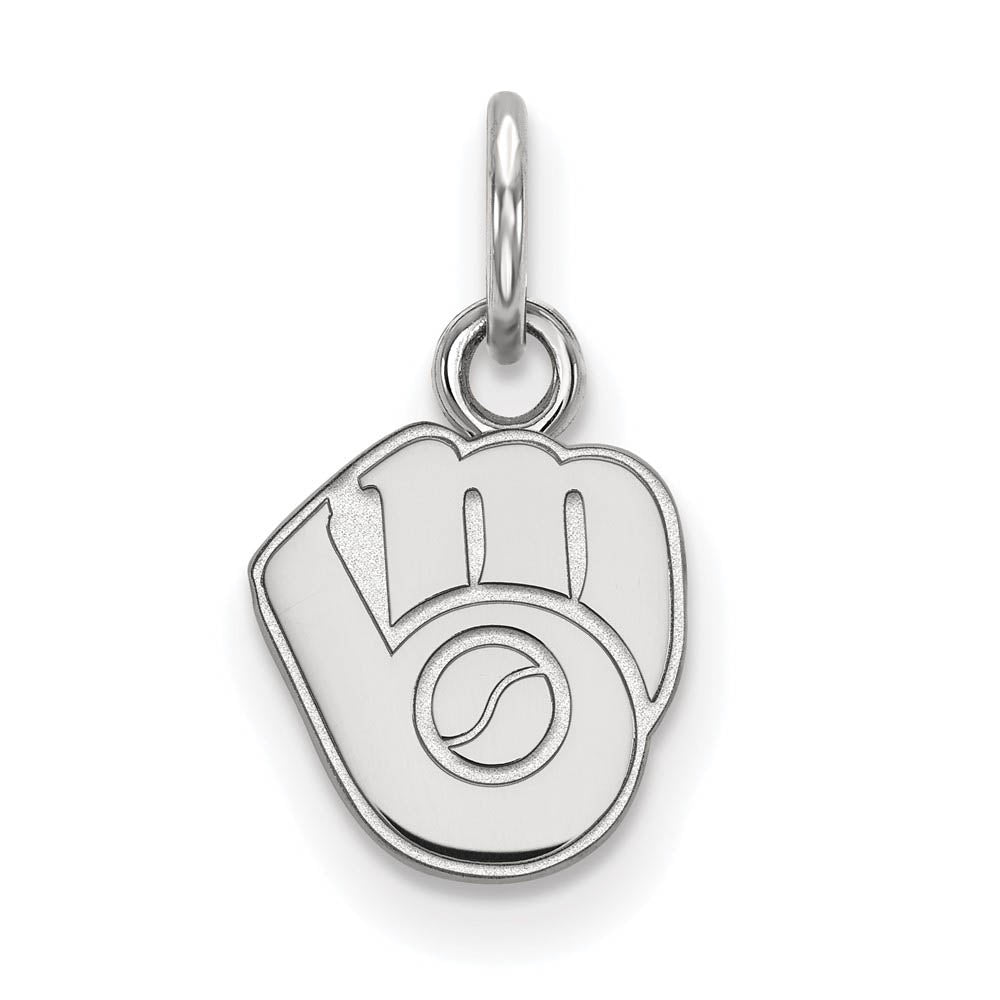 10K White Gold MLB Milwaukee Brewers XS (Tiny) MB Glove Charm, Item P32300 by The Black Bow Jewelry Co.