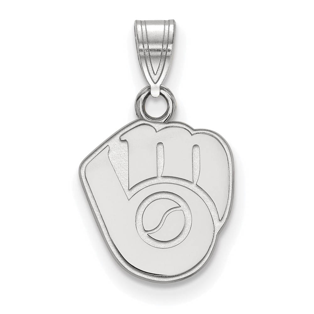 10K White Gold MLB Milwaukee Brewers Small MB Glove Pendant, Item P32301 by The Black Bow Jewelry Co.