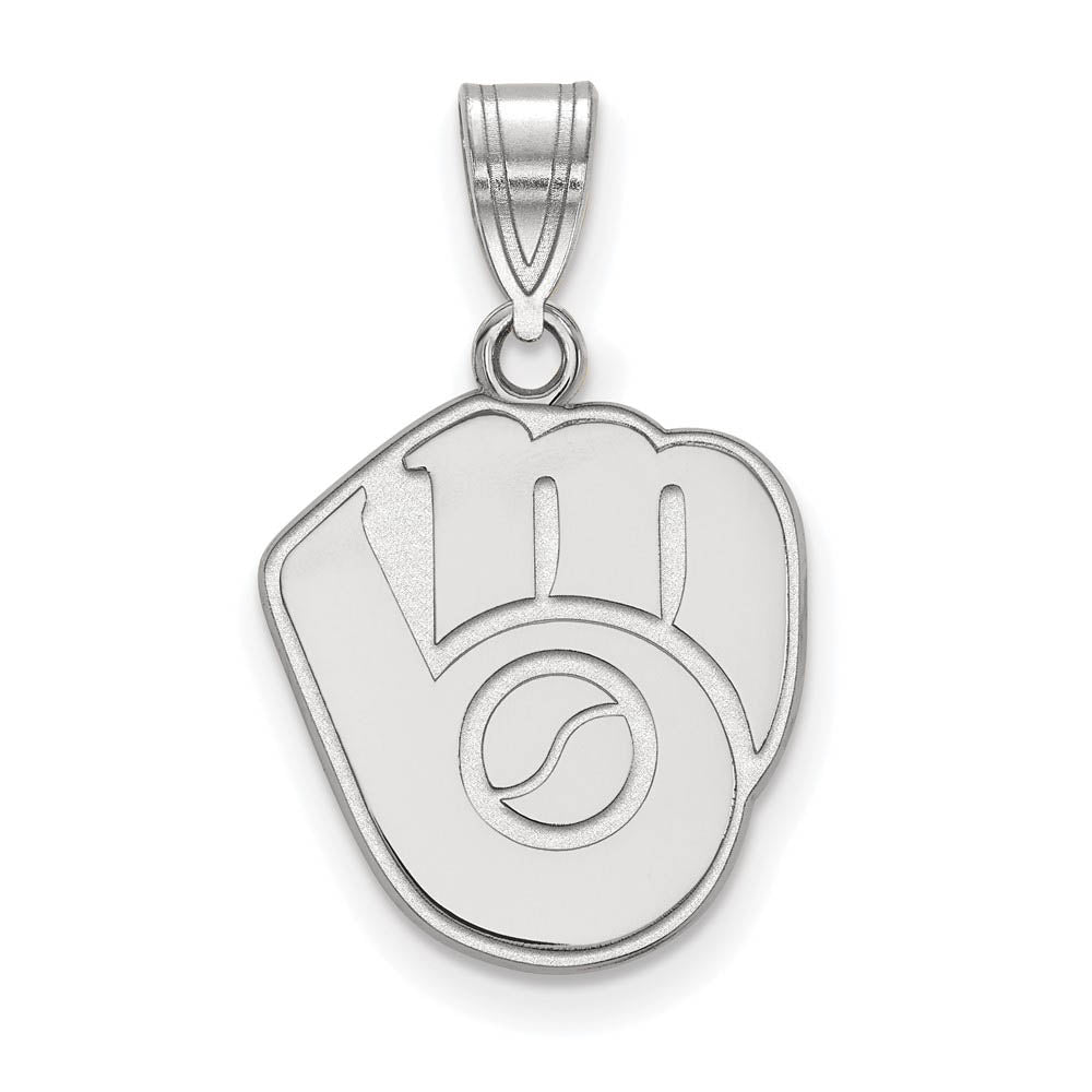 10K White Gold MLB Milwaukee Brewers Medium MB Glove Pendant, Item P32302 by The Black Bow Jewelry Co.