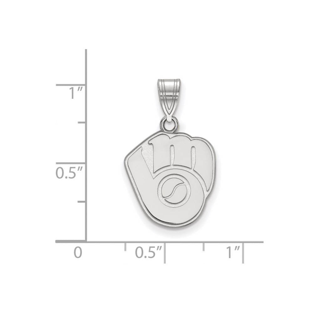 Alternate view of the 10K White Gold MLB Milwaukee Brewers Medium MB Glove Pendant by The Black Bow Jewelry Co.