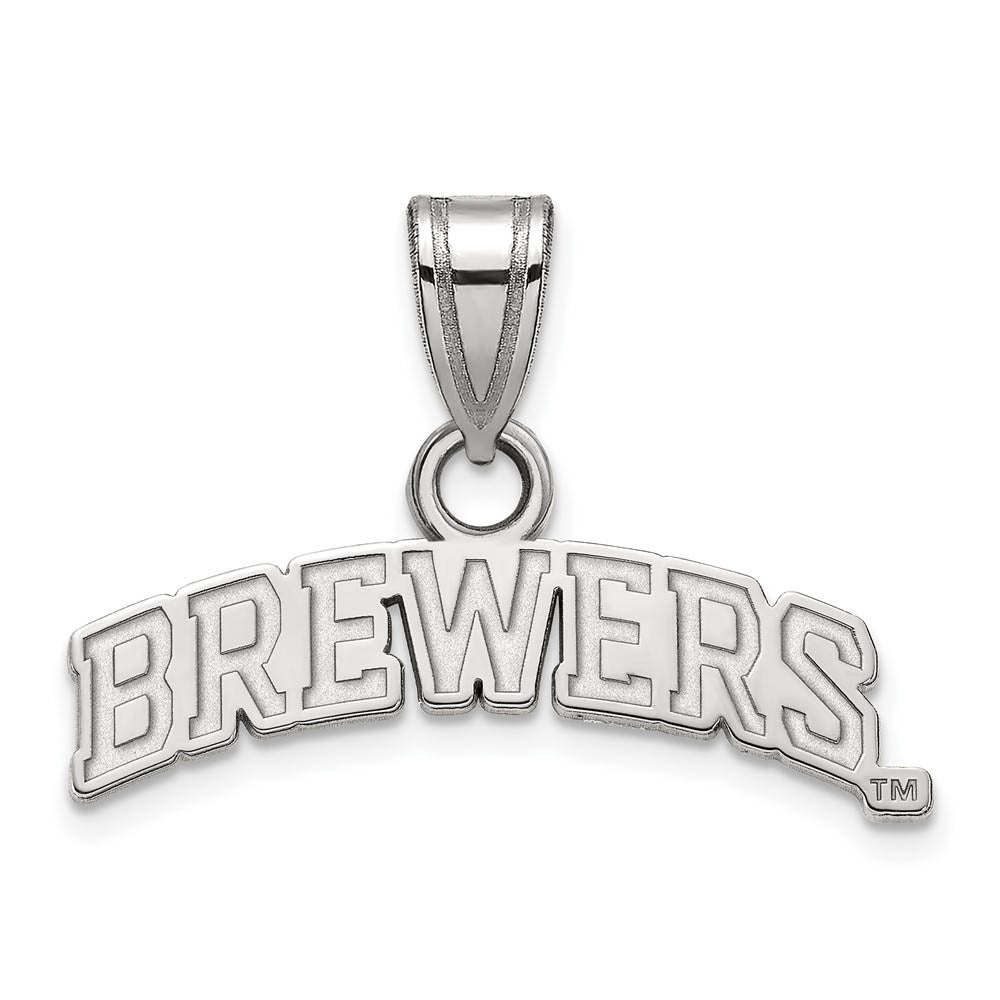 10K White Gold MLB Milwaukee Brewers Small Script Pendant, Item P32304 by The Black Bow Jewelry Co.