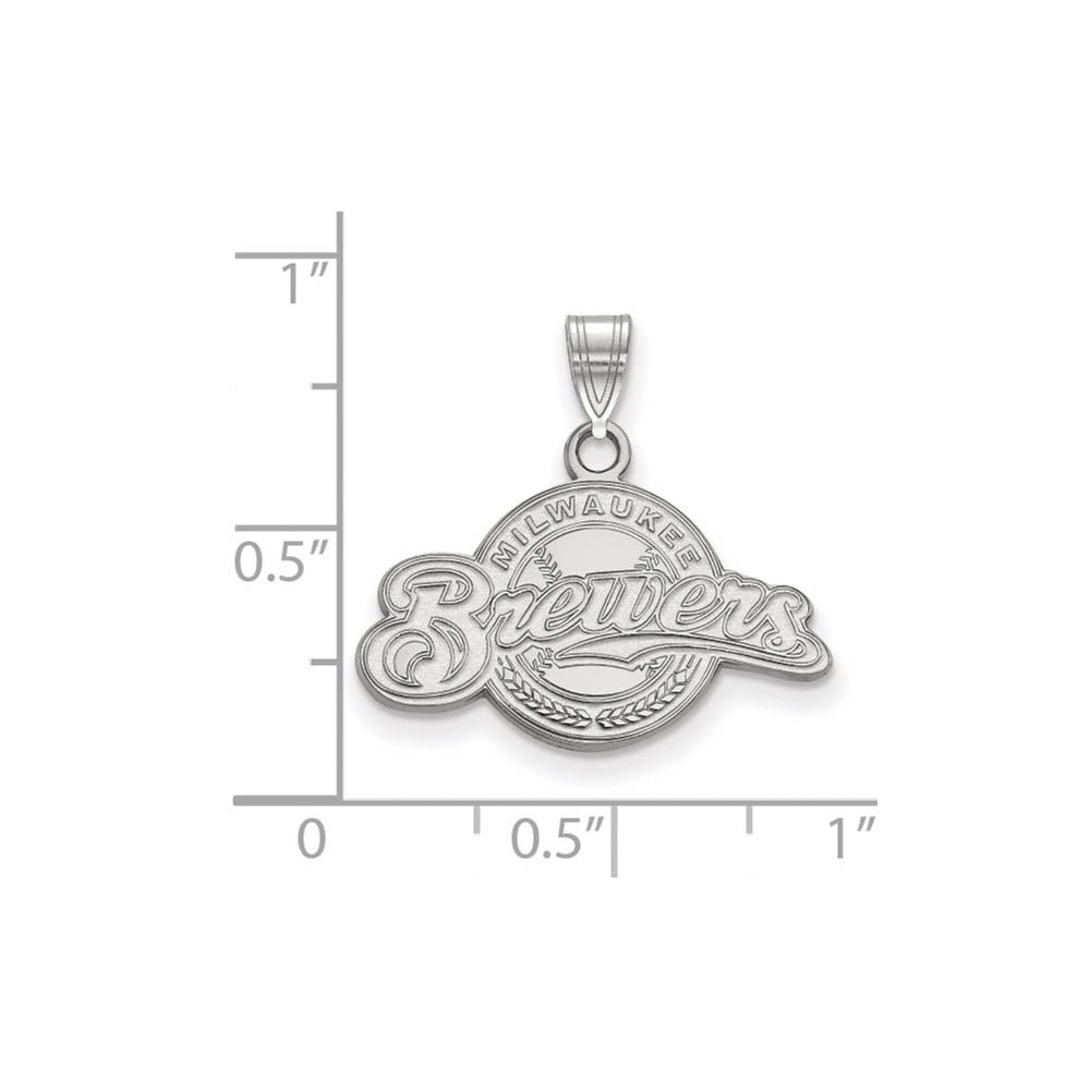Alternate view of the 10K White Gold MLB Milwaukee Brewers Small Script Pendant by The Black Bow Jewelry Co.
