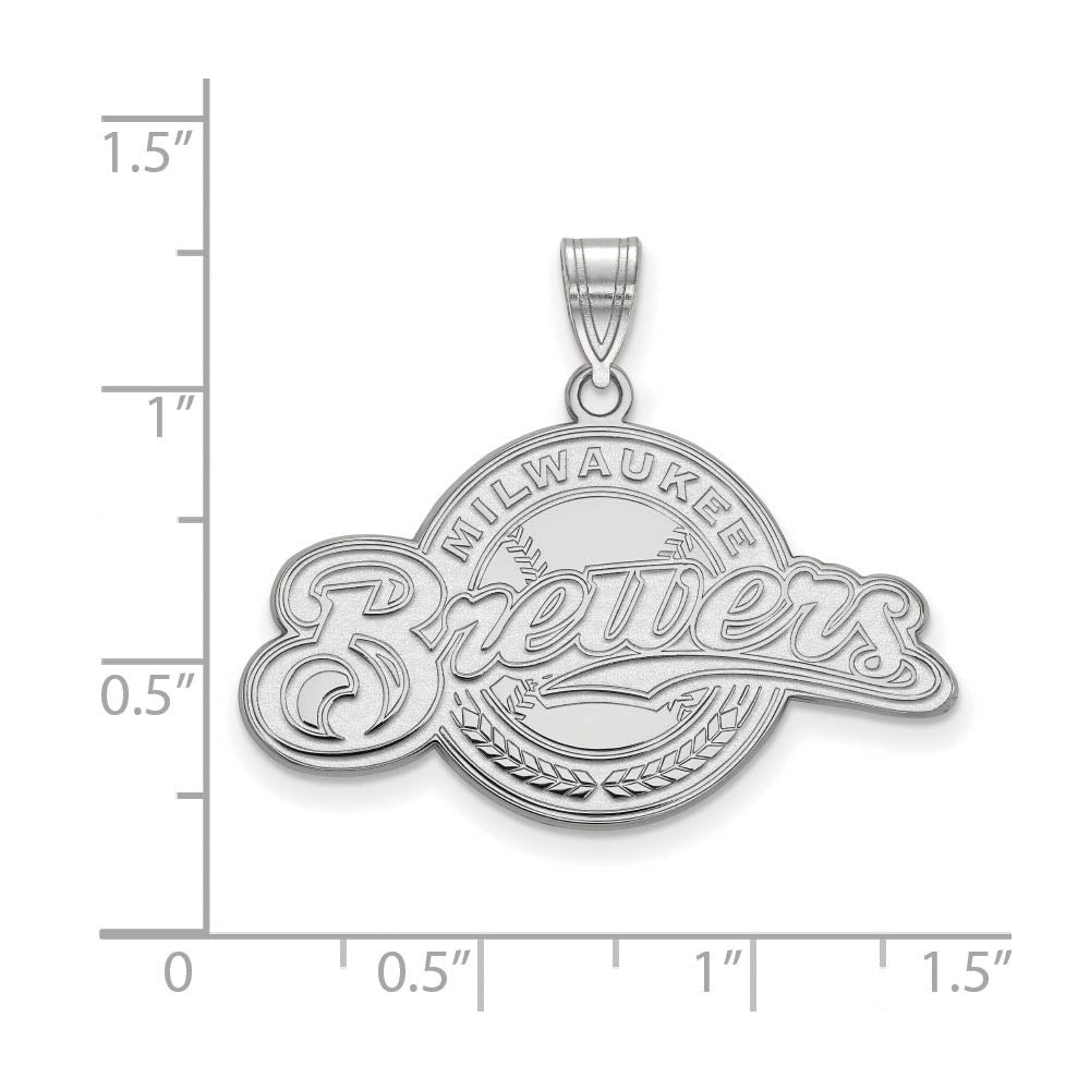 Alternate view of the 10K White Gold MLB Milwaukee Brewers Large Script Pendant by The Black Bow Jewelry Co.