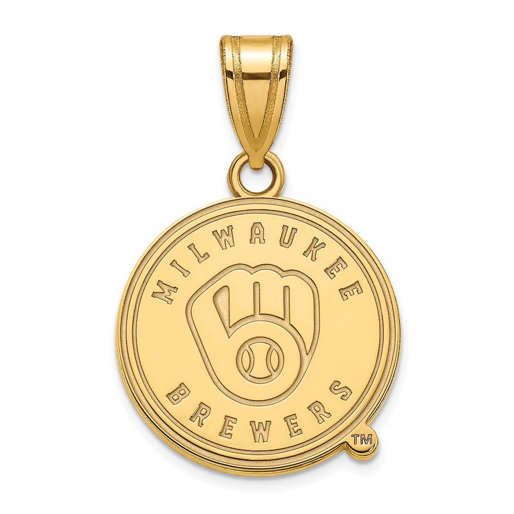 10K Yellow Gold MLB Milwaukee Brewers Medium Disc Pendant, Item P32308 by The Black Bow Jewelry Co.