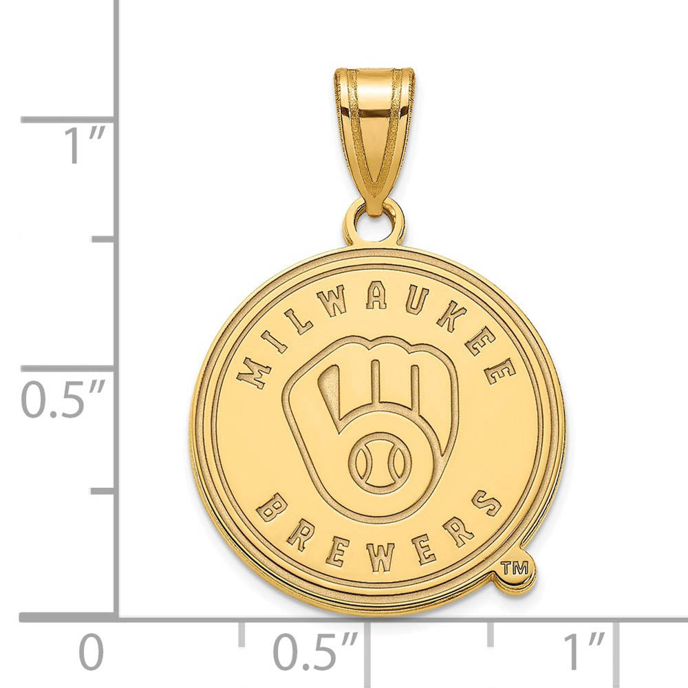 Alternate view of the 10K Yellow Gold MLB Milwaukee Brewers Large Disc Pendant by The Black Bow Jewelry Co.