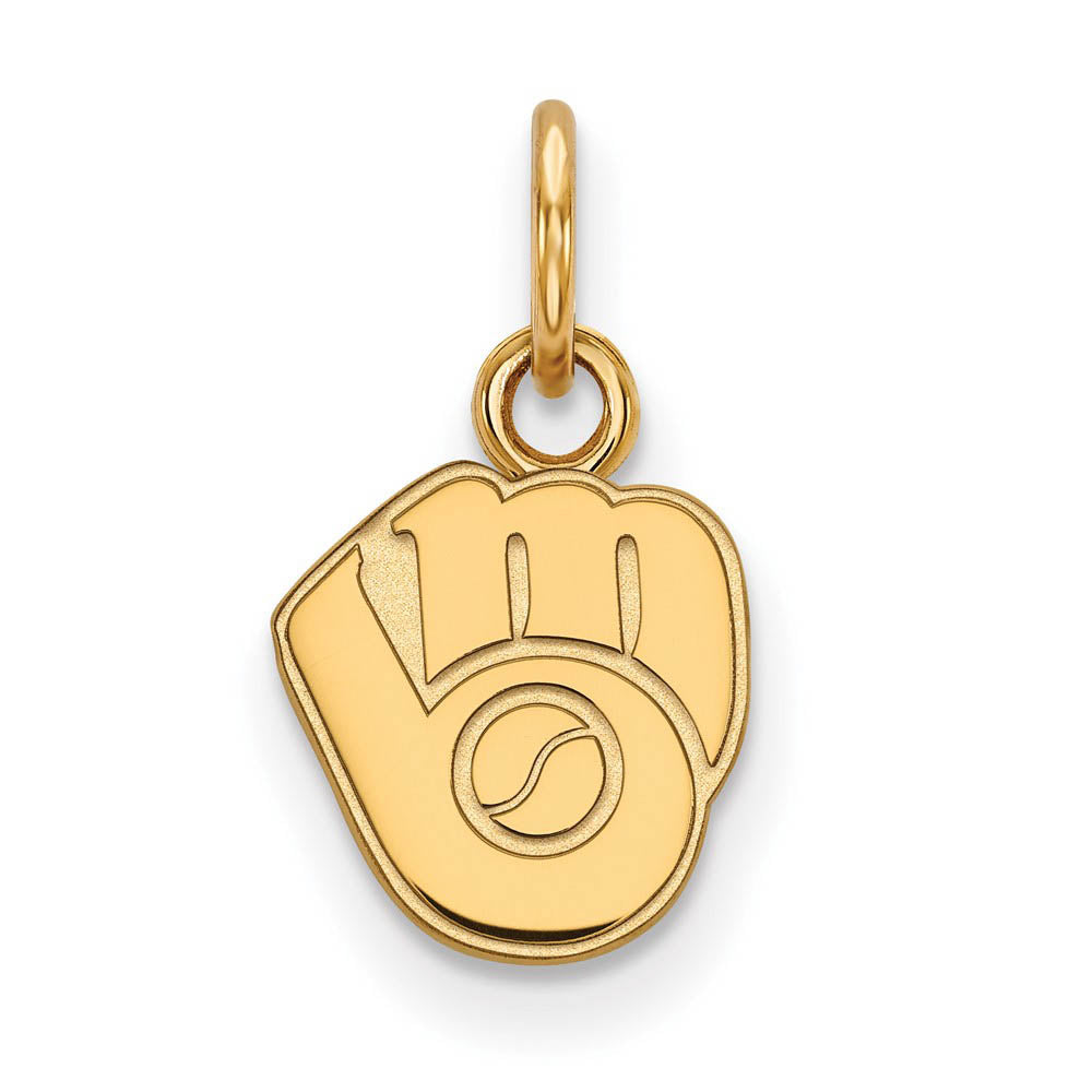 10K Yellow Gold MLB Milwaukee Brewers XS (Tiny) MB Glove Charm, Item P32310 by The Black Bow Jewelry Co.