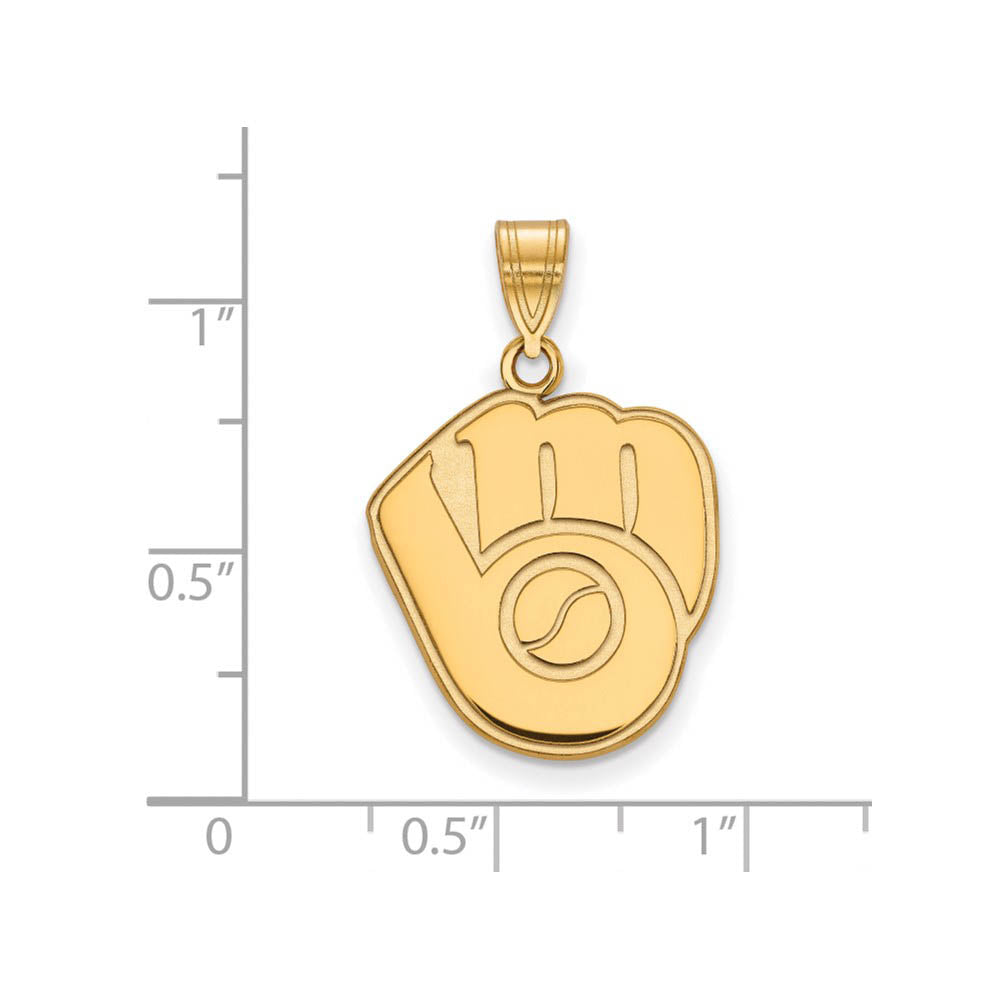 Alternate view of the 10K Yellow Gold MLB Milwaukee Brewers Large MB Glove Pendant by The Black Bow Jewelry Co.