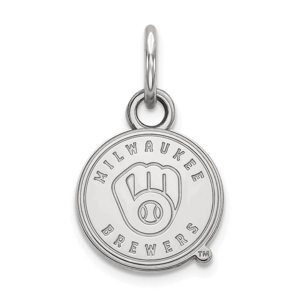 14K White Gold MLB Milwaukee Brewers XS (Tiny) Disc Pendant, Item P32316 by The Black Bow Jewelry Co.