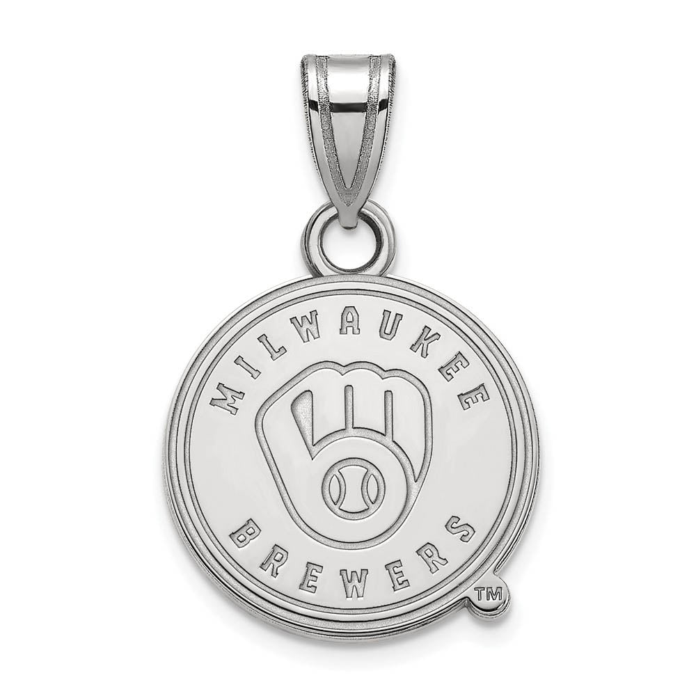 14K White Gold MLB Milwaukee Brewers Small Disc Pendant, Item P32317 by The Black Bow Jewelry Co.