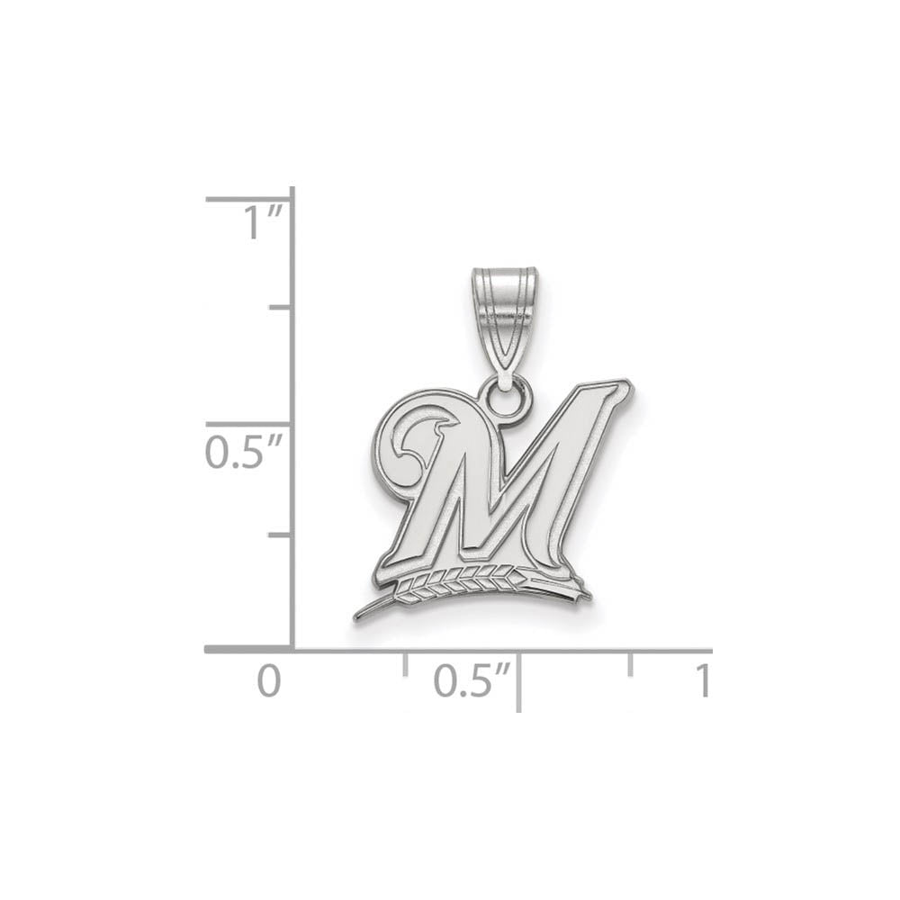 Alternate view of the 14K White Gold MLB Milwaukee Brewers Medium Disc Pendant by The Black Bow Jewelry Co.