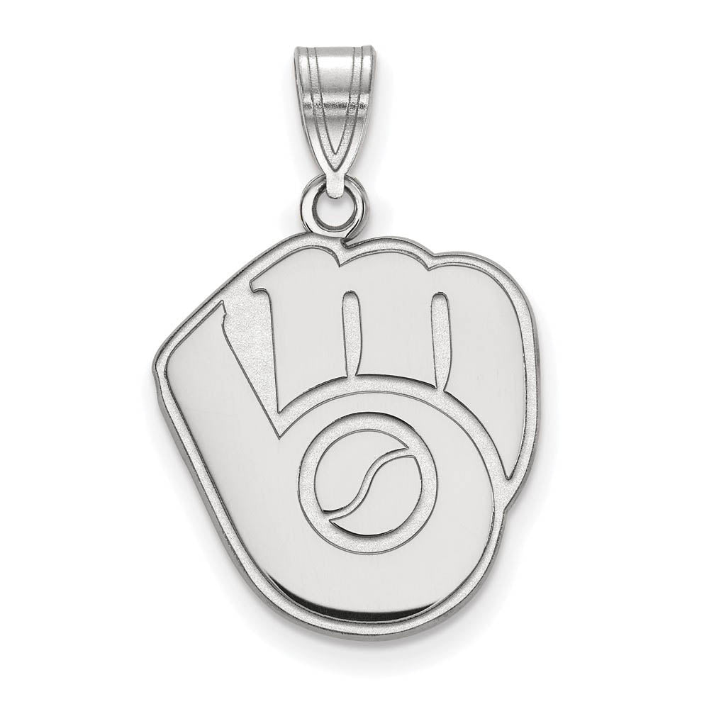 14K White Gold MLB Milwaukee Brewers Large MB Glove Pendant, Item P32323 by The Black Bow Jewelry Co.
