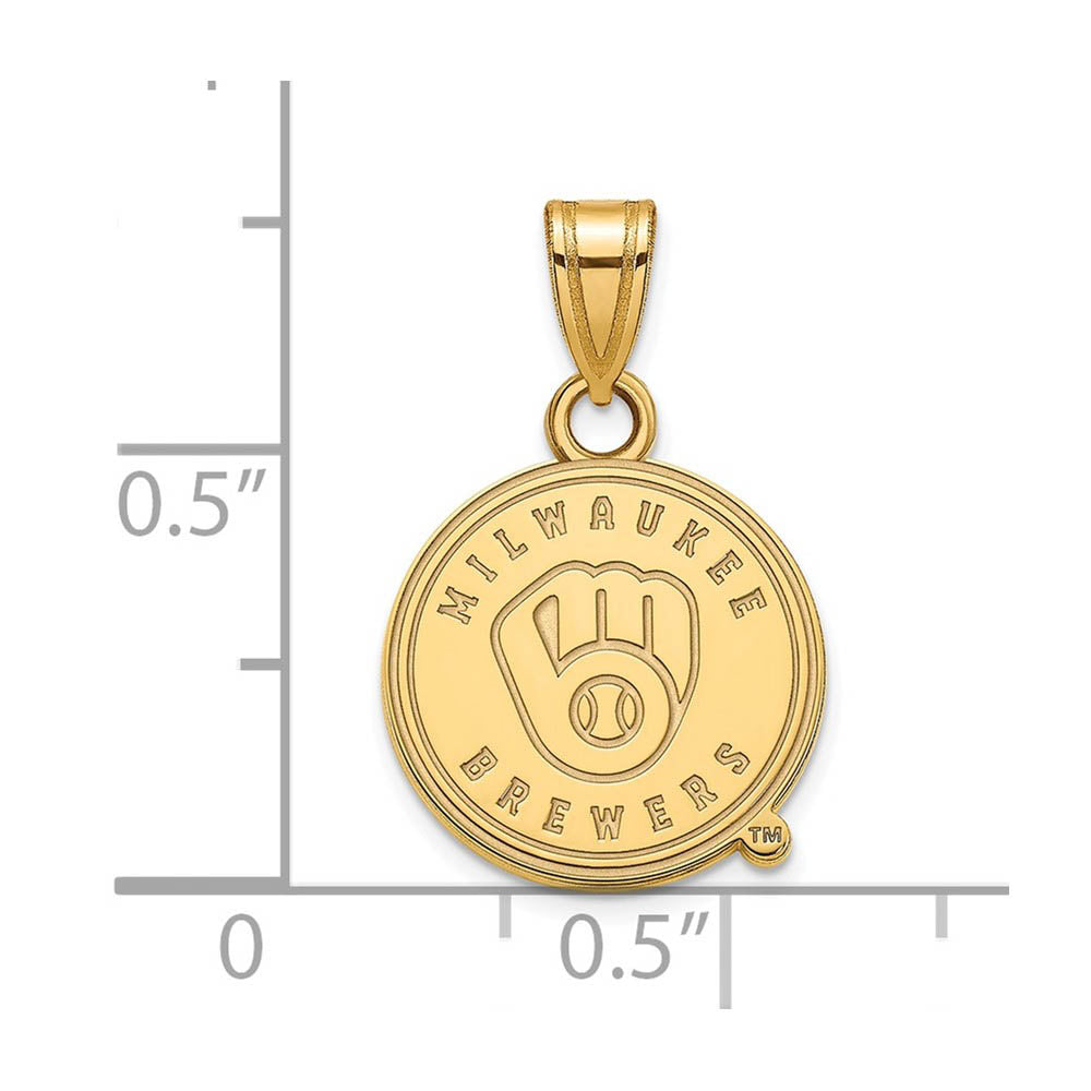 Alternate view of the 14K Yellow Gold MLB Milwaukee Brewers Small Disc Pendant by The Black Bow Jewelry Co.