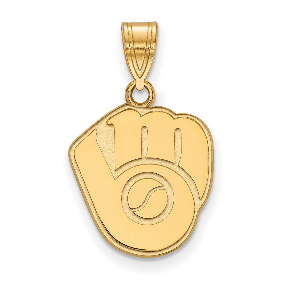 14K Yellow Gold MLB Milwaukee Brewers Medium MB Glove Pendant, Item P32332 by The Black Bow Jewelry Co.