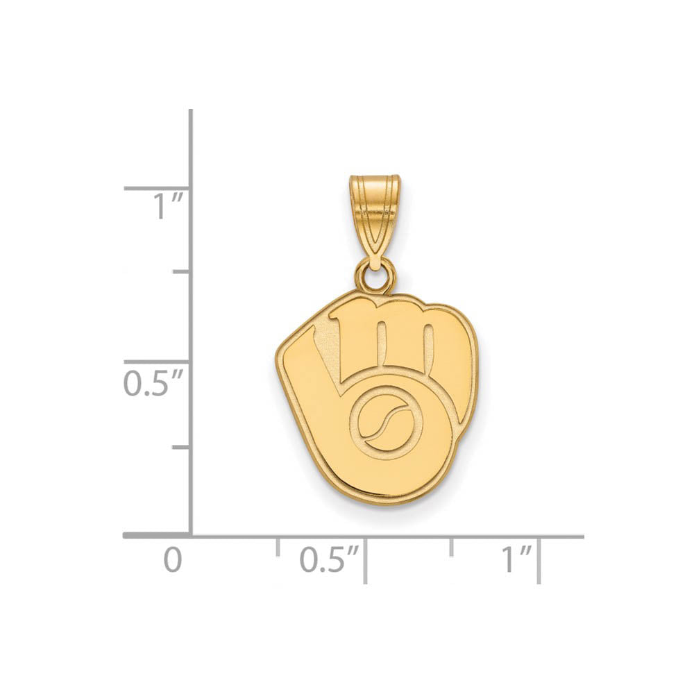 Alternate view of the 14K Yellow Gold MLB Milwaukee Brewers Medium MB Glove Pendant by The Black Bow Jewelry Co.