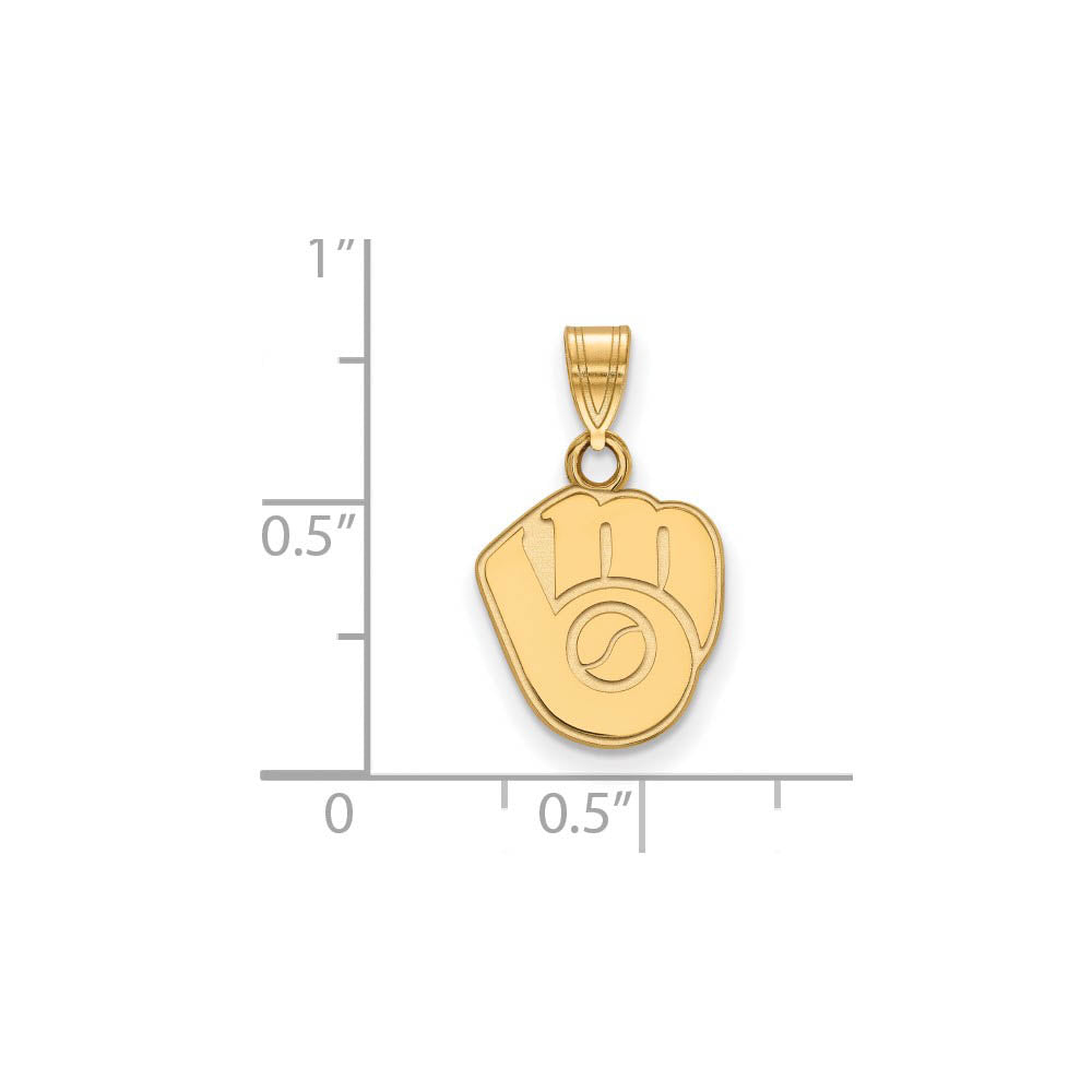 Alternate view of the 14K Gold Plated Silver MLB Milwaukee Brewers SM MB Glove Pendant by The Black Bow Jewelry Co.