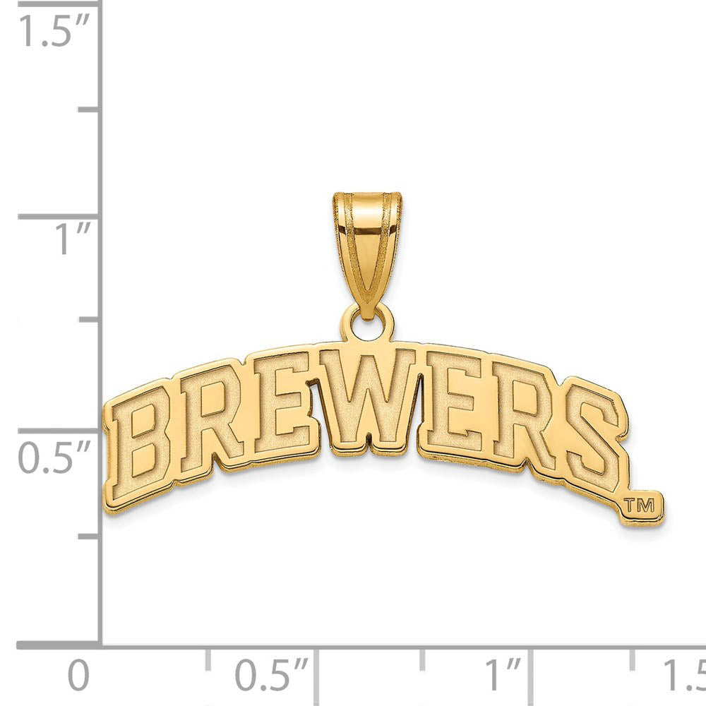 Alternate view of the 14K Gold Plated Silver MLB Milwaukee Brewers Large Script Pendant by The Black Bow Jewelry Co.