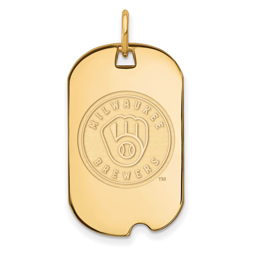 14K Gold Plated Silver MLB Milwaukee Brewers Small Dog Tag Pendant, Item P32348 by The Black Bow Jewelry Co.