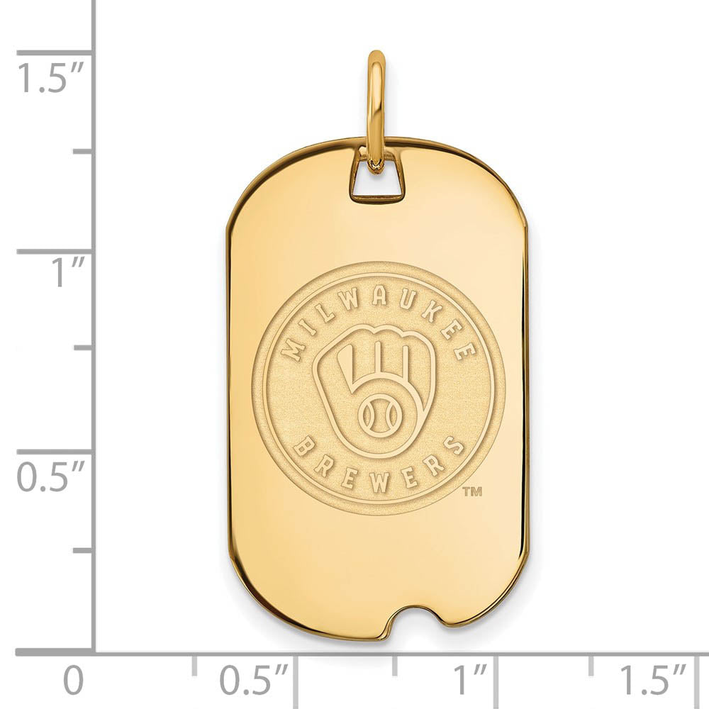 Alternate view of the 14K Gold Plated Silver MLB Milwaukee Brewers Small Dog Tag Pendant by The Black Bow Jewelry Co.