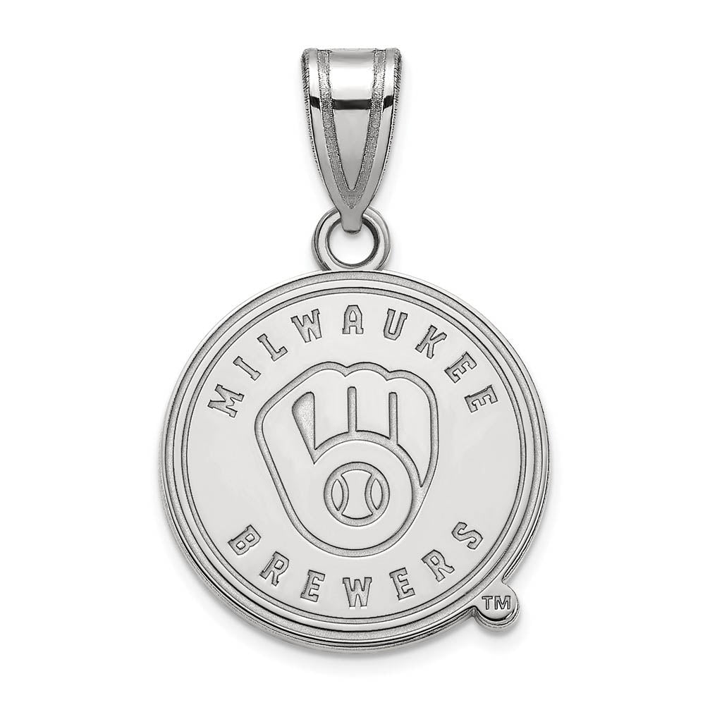 Sterling Silver MLB Milwaukee Brewers Medium Disc Pendant, Item P32351 by The Black Bow Jewelry Co.