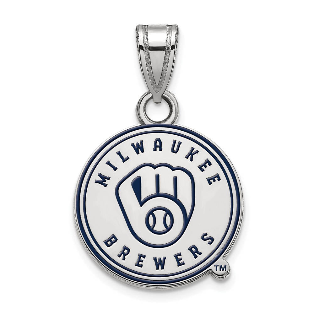 Sterling Silver MLB Milwaukee Brewers SM Enamel Disc Pendant, Item P32353 by The Black Bow Jewelry Co.