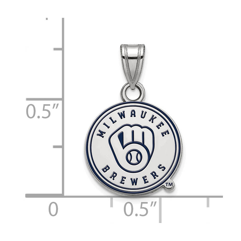 Alternate view of the Sterling Silver MLB Milwaukee Brewers SM Enamel Disc Pendant by The Black Bow Jewelry Co.