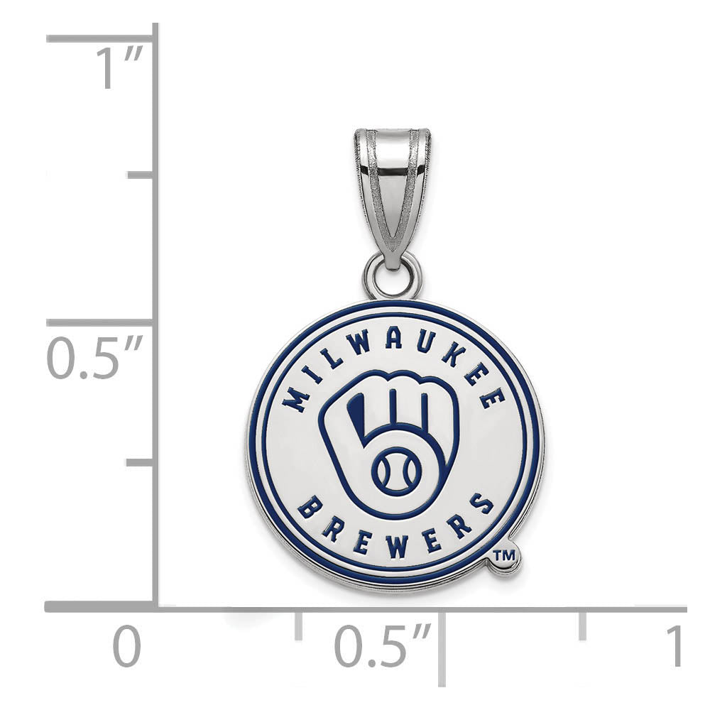 Alternate view of the Sterling Silver MLB Milwaukee Brewers MD Enamel Disc Pendant by The Black Bow Jewelry Co.