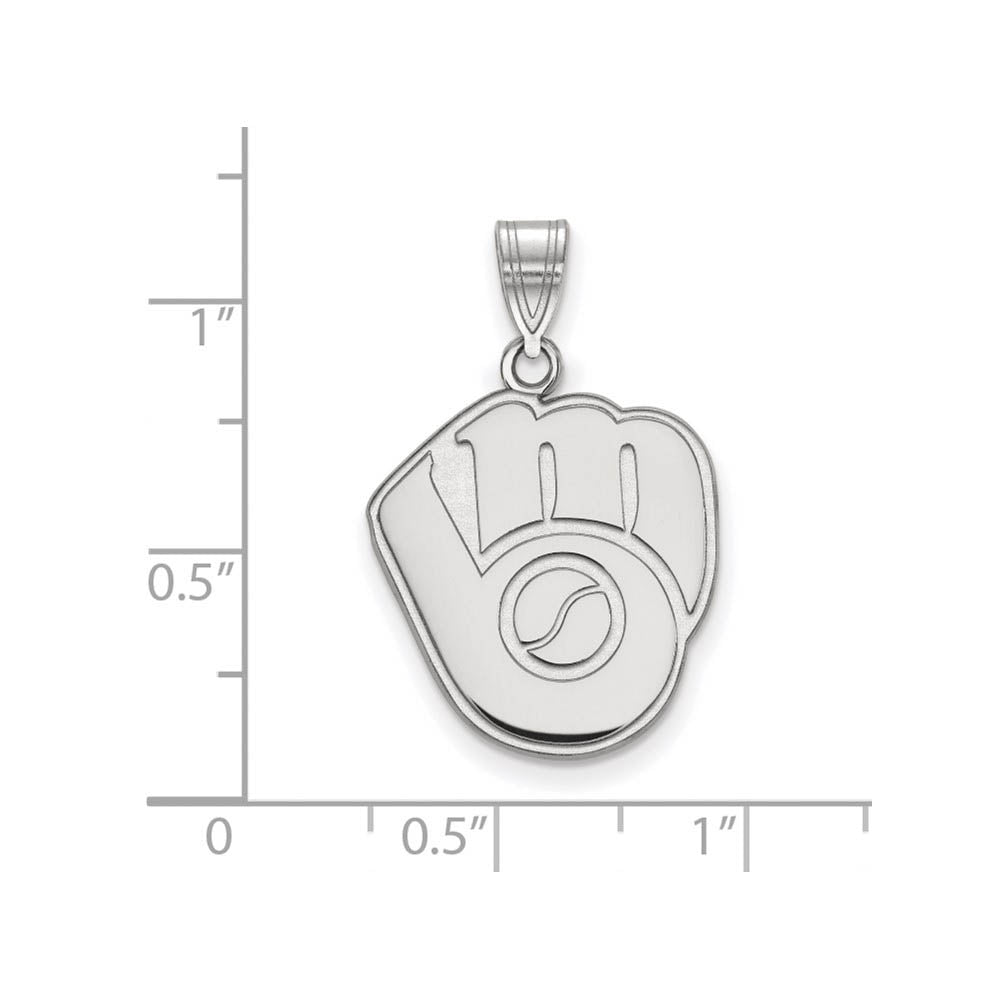 Alternate view of the Sterling Silver MLB Milwaukee Brewers Large MB Glove Pendant by The Black Bow Jewelry Co.