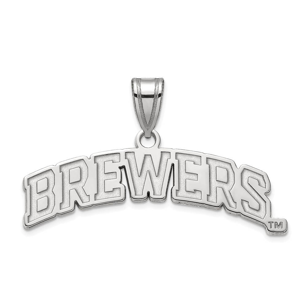 Sterling Silver MLB Milwaukee Brewers Large Script Pendant, Item P32360 by The Black Bow Jewelry Co.