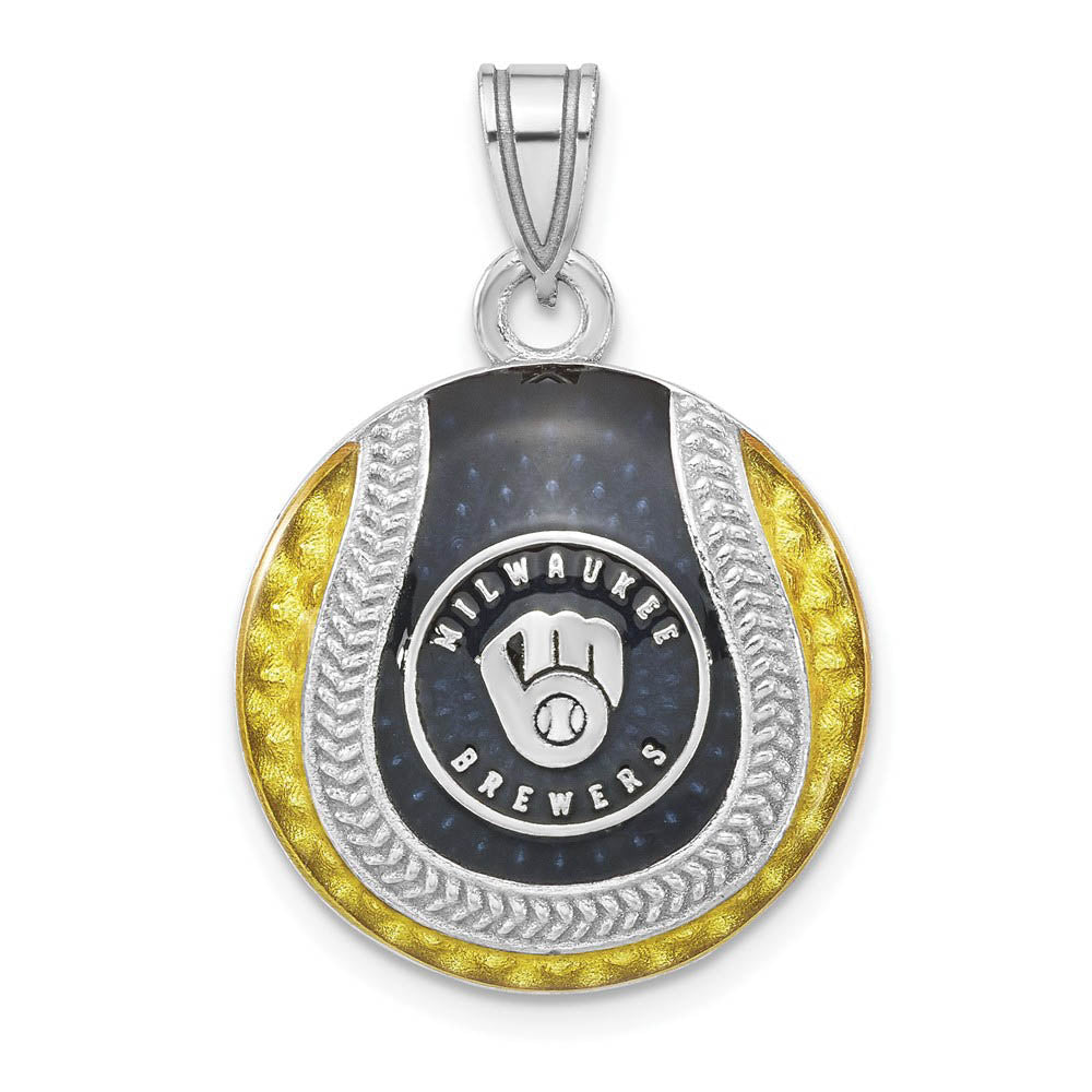 Sterling Silver MLB Milwaukee Brewers LG Enamel Baseball Pendant, Item P32363 by The Black Bow Jewelry Co.