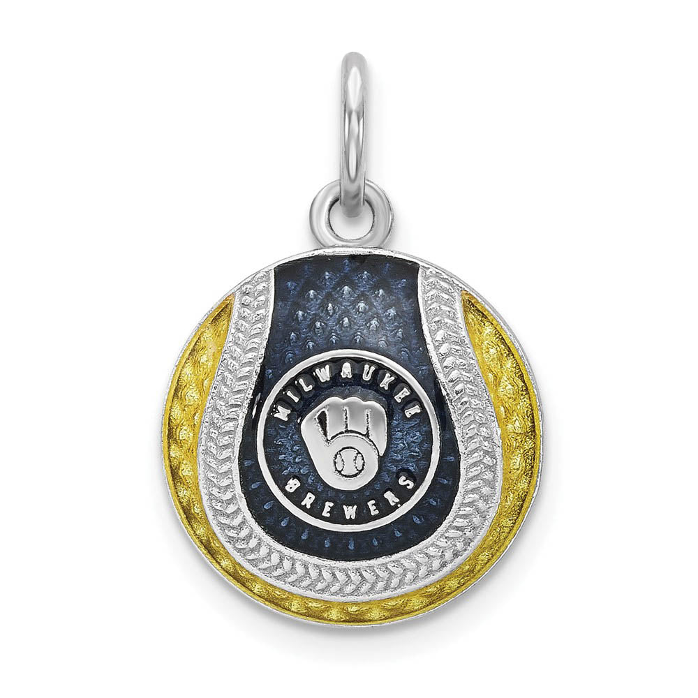 Sterling Silver MLB Milwaukee Brewers SM Enamel Baseball Charm, Item P32364 by The Black Bow Jewelry Co.