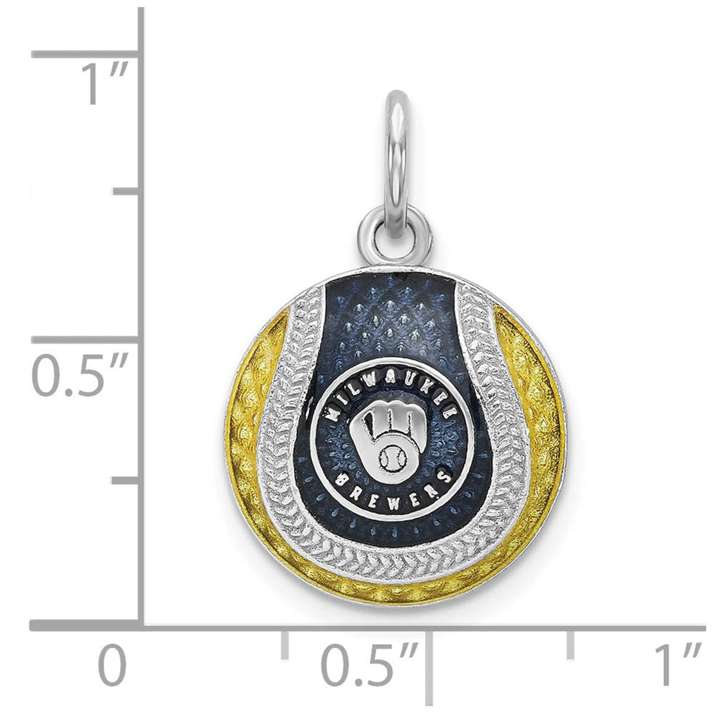 Alternate view of the Sterling Silver MLB Milwaukee Brewers SM Enamel Baseball Charm by The Black Bow Jewelry Co.