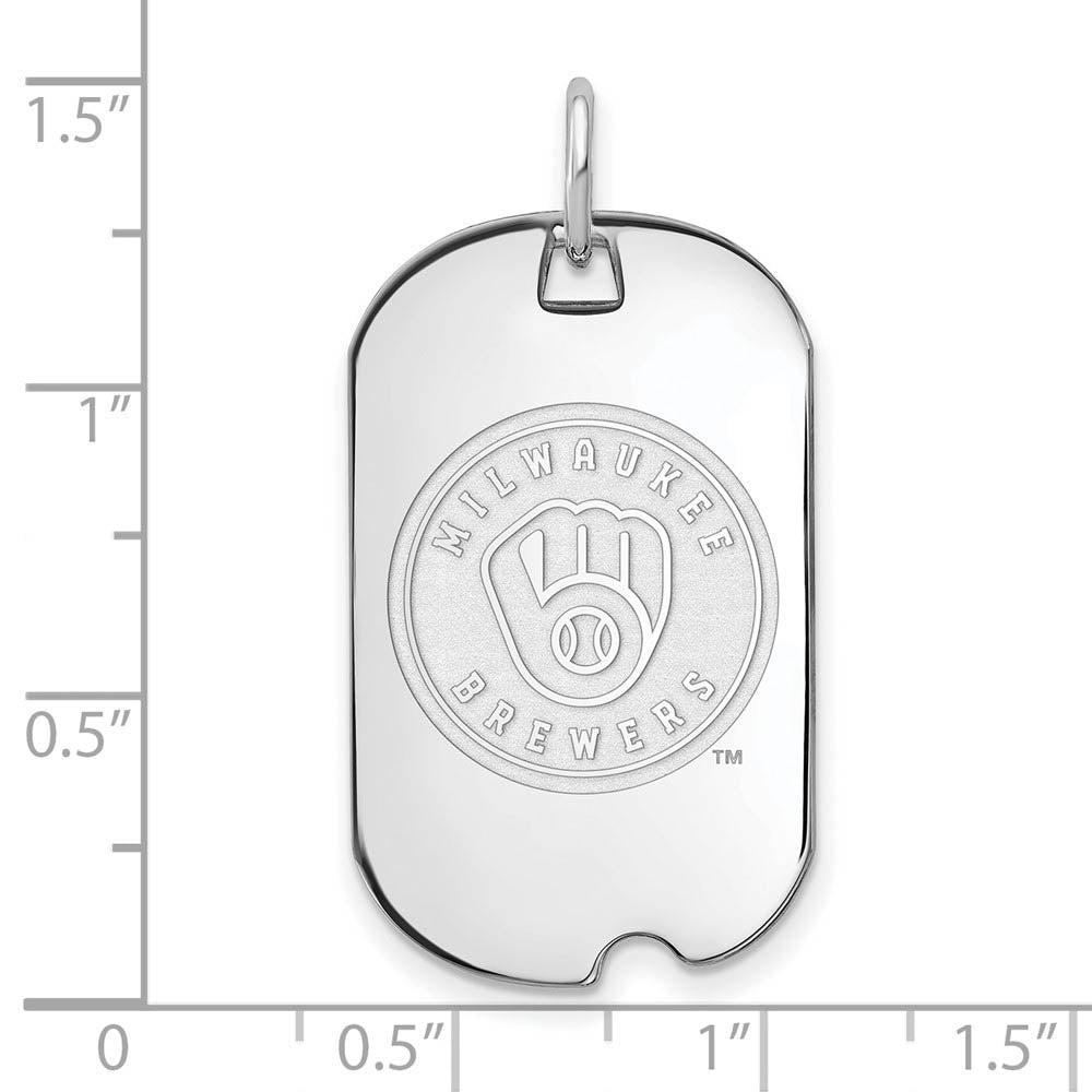 Alternate view of the Sterling Silver MLB Milwaukee Brewers Small Dog Tag Pendant by The Black Bow Jewelry Co.