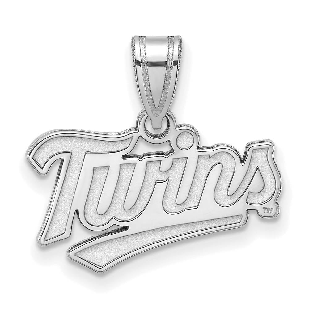 10K White Gold MLB Minnesota Twins Small Script Pendant, Item P32370 by The Black Bow Jewelry Co.