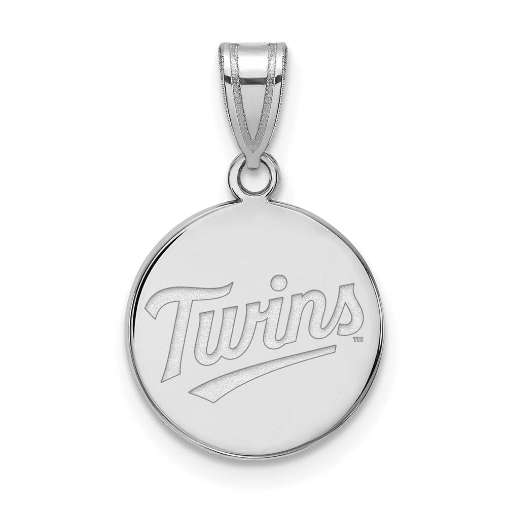10K White Gold MLB Minnesota Twins MD Script Disc Pendant, Item P32372 by The Black Bow Jewelry Co.