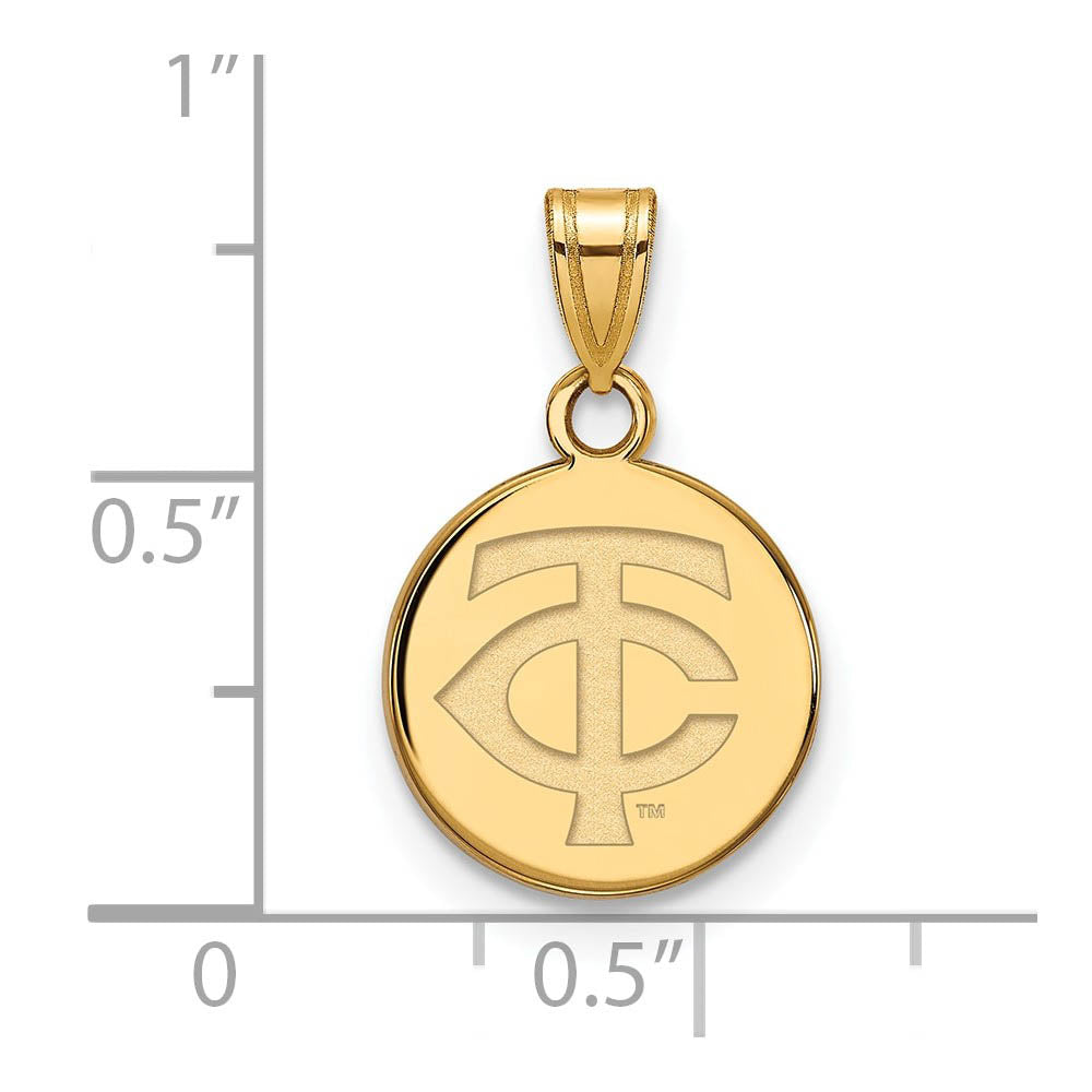 Alternate view of the 10K Yellow Gold MLB Minnesota Twins Small TC Disc Pendant by The Black Bow Jewelry Co.
