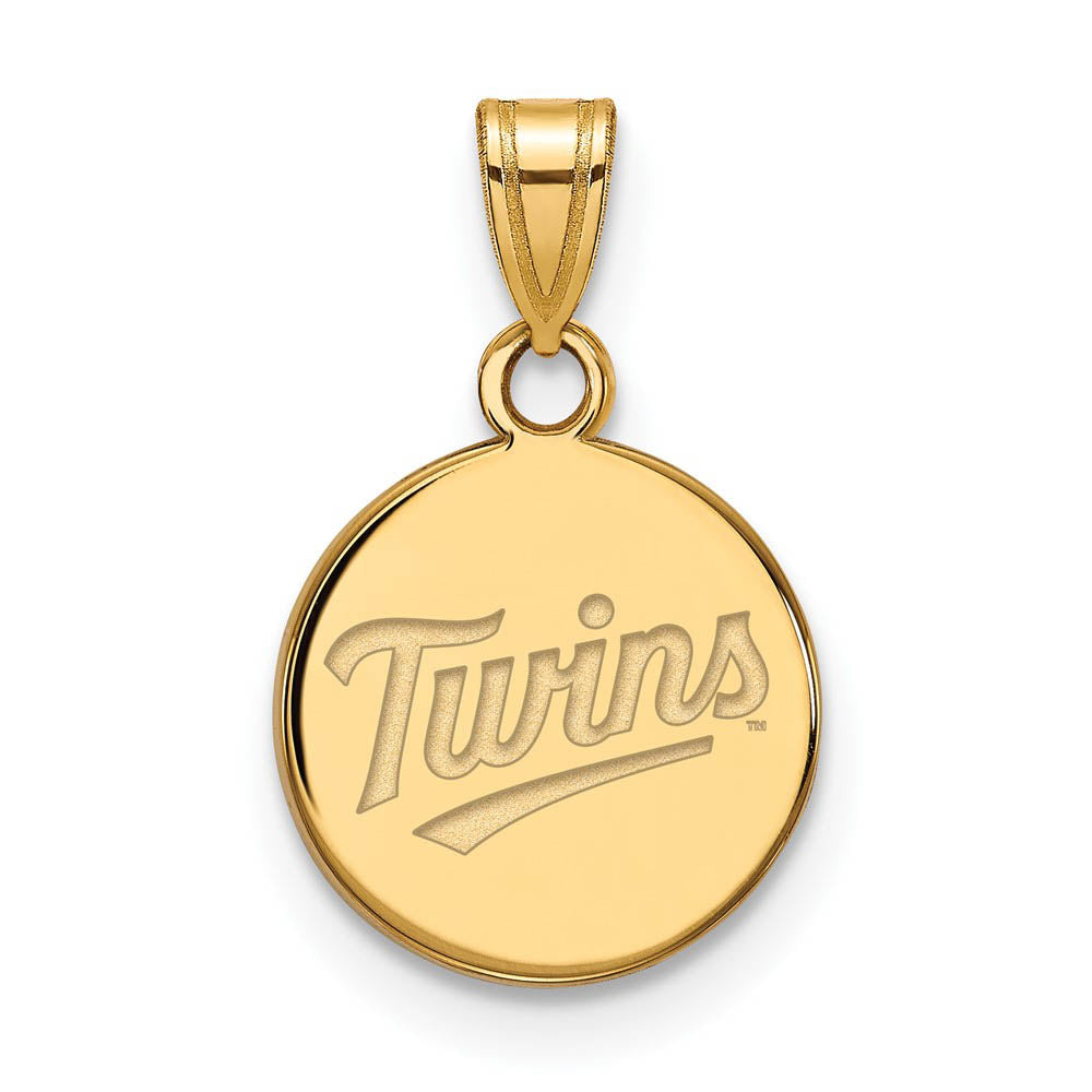 10K Yellow Gold MLB Minnesota Twins SM Script Disc Pendant, Item P32380 by The Black Bow Jewelry Co.