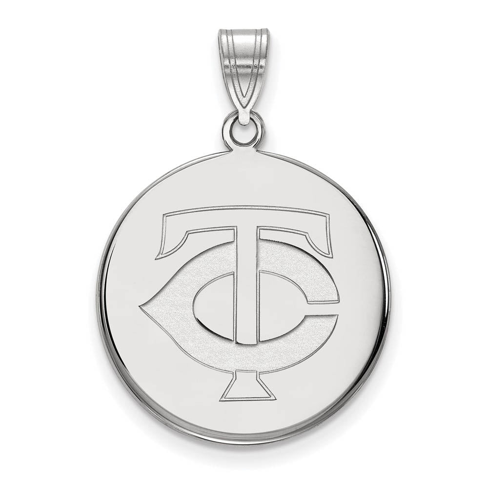 14K White Gold MLB Minnesota Twins Large TC Disc Pendant, Item P32387 by The Black Bow Jewelry Co.