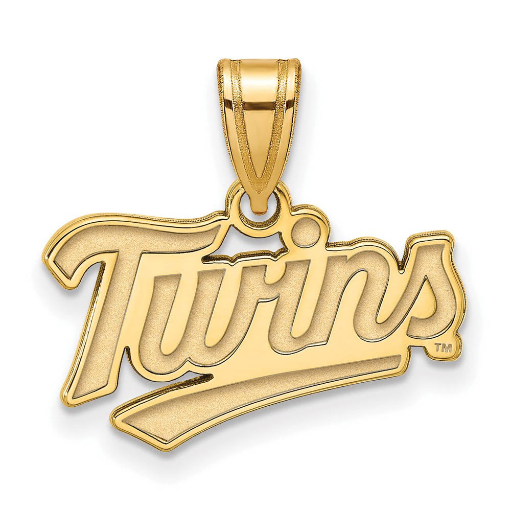 14K Yellow Gold MLB Minnesota Twins Small Script Pendant, Item P32398 by The Black Bow Jewelry Co.