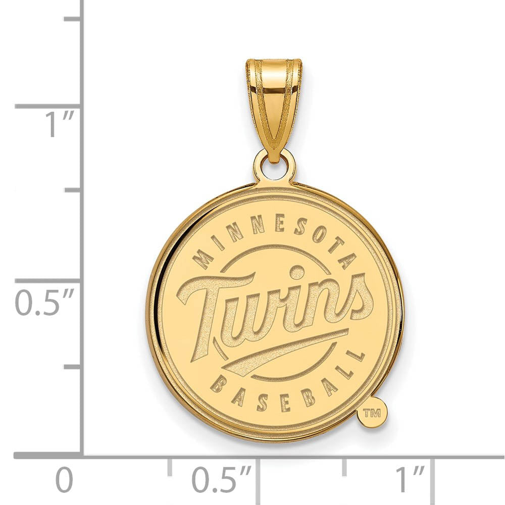 Alternate view of the 14K Yellow Gold MLB Minnesota Twins Large Logo Disc Pendant by The Black Bow Jewelry Co.