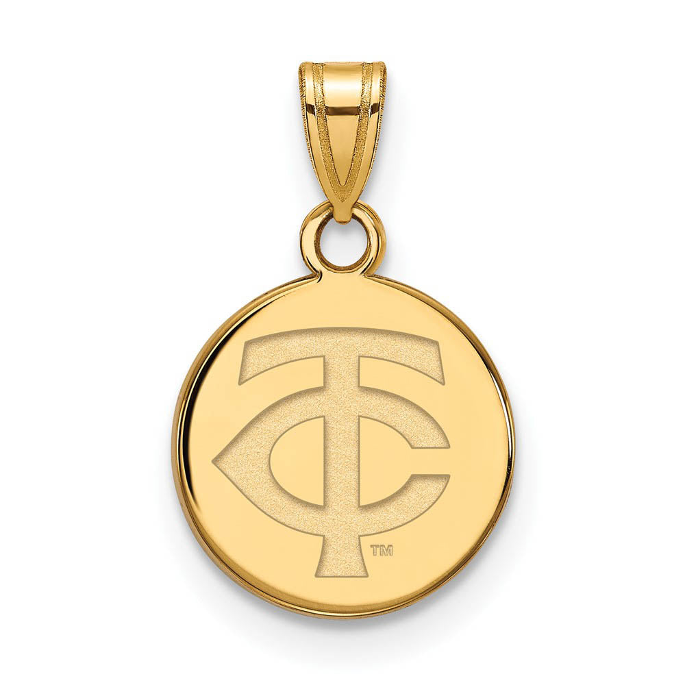 14K Gold Plated Silver MLB Minnesota Twins Small TC Disc Pendant, Item P32403 by The Black Bow Jewelry Co.