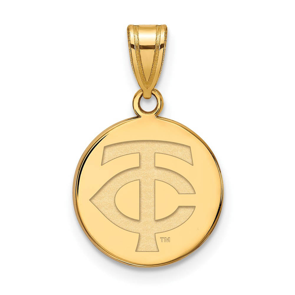 14K Gold Plated Silver MLB Minnesota Twins Medium TC Disc Pendant, Item P32404 by The Black Bow Jewelry Co.