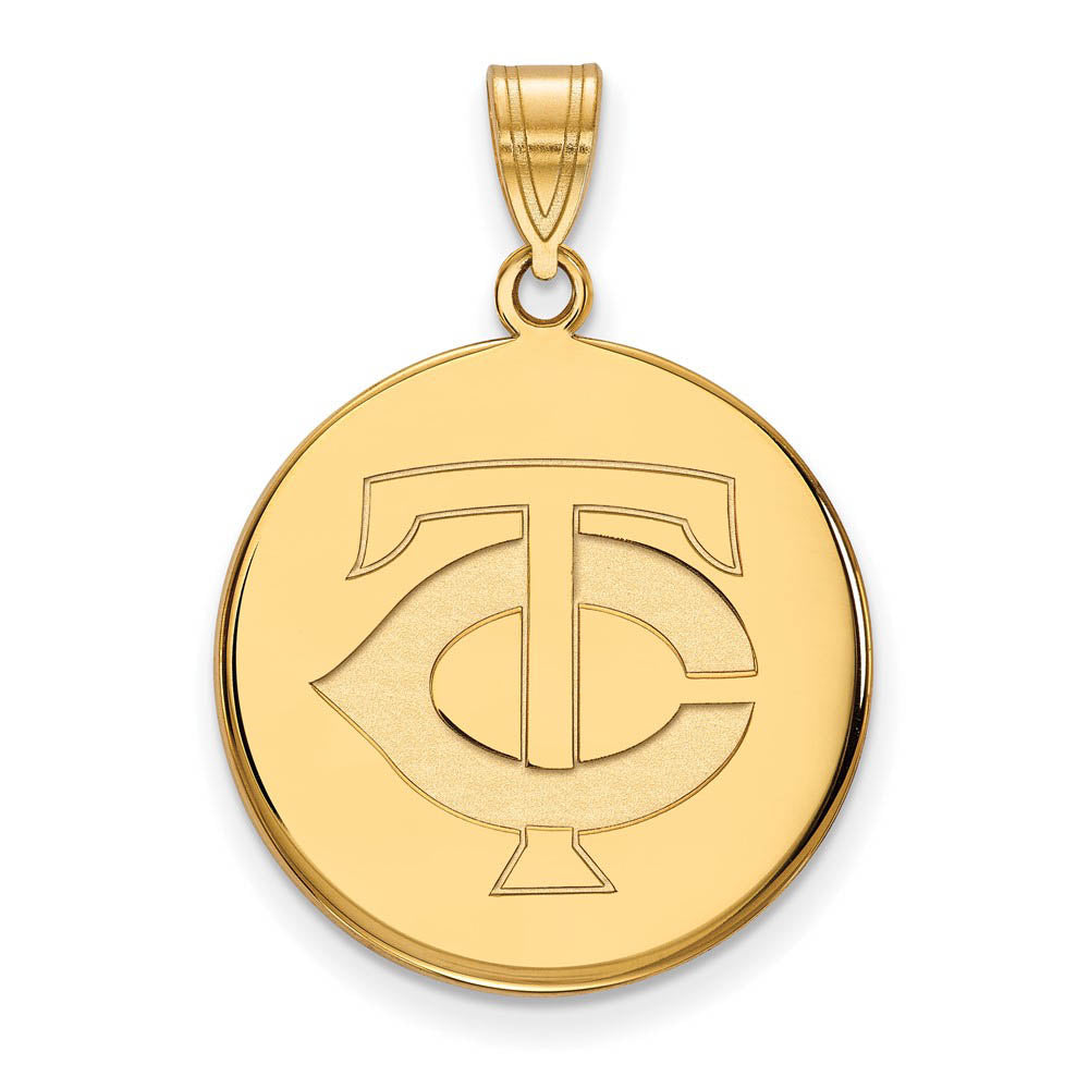 14K Gold Plated Silver MLB Minnesota Twins Large TC Disc Pendant, Item P32405 by The Black Bow Jewelry Co.